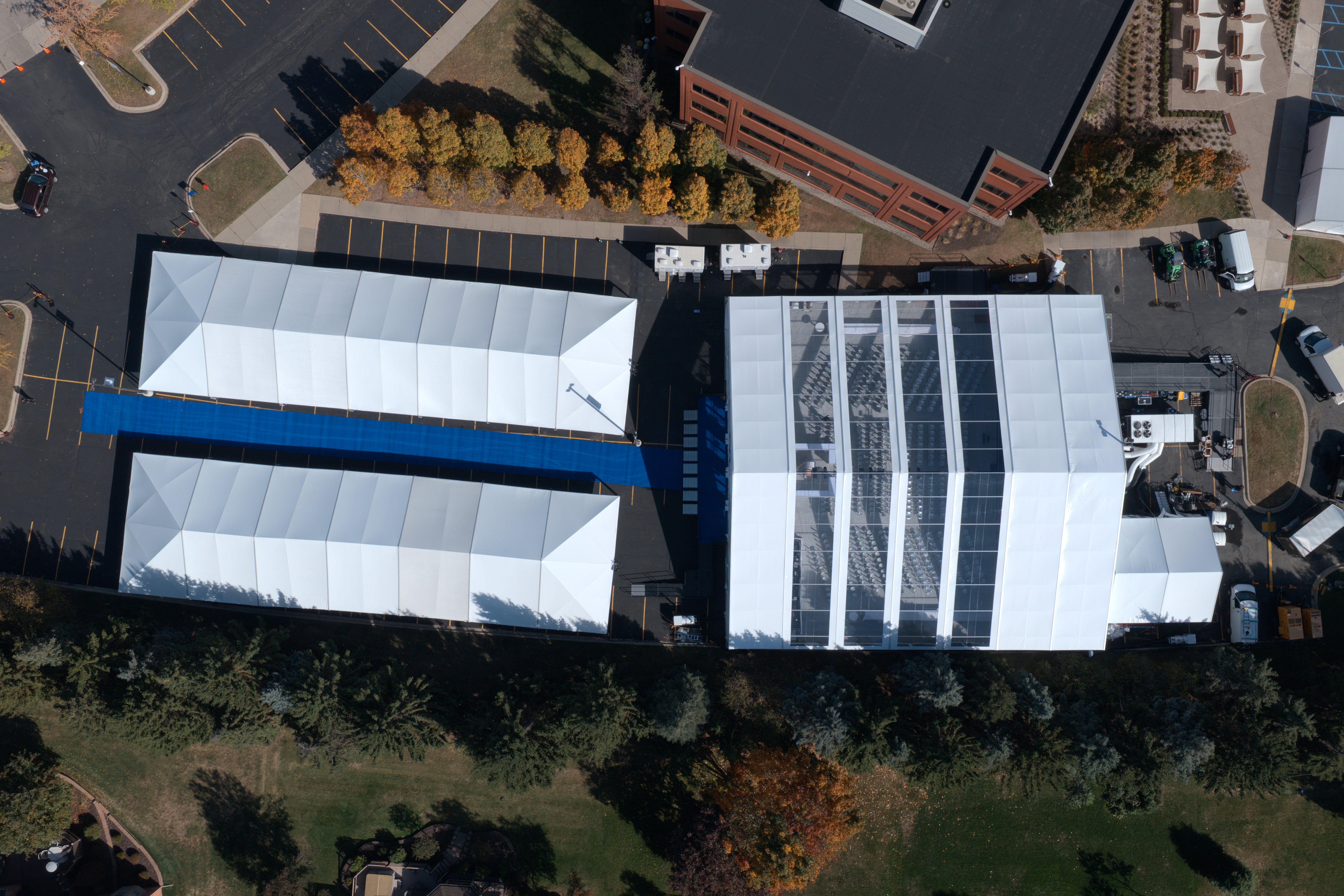 Aerial view of clearspan structure tent rental in Michigan